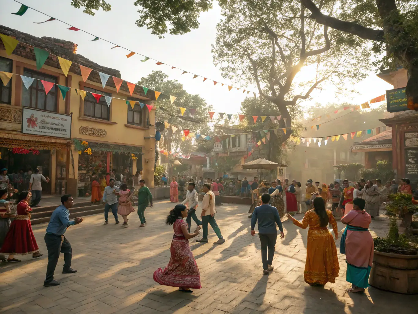 A vibrant image of a community event organized by HISTOIRE ET CULTURE, featuring local residents participating in a historical reenactment or cultural celebration.